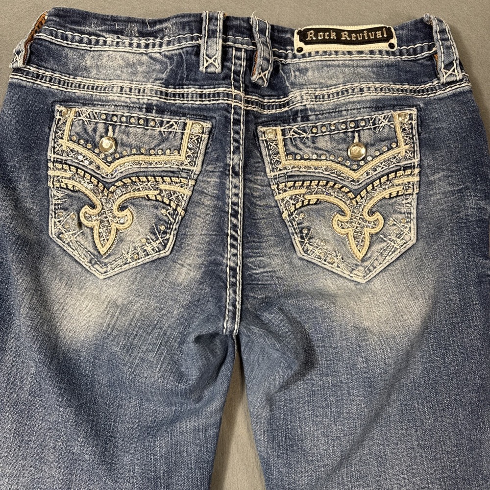 Rock Revival Jeans Womens GYSIL 29 Easy Boot Embroidered EMBELISHED WHISKERINGS